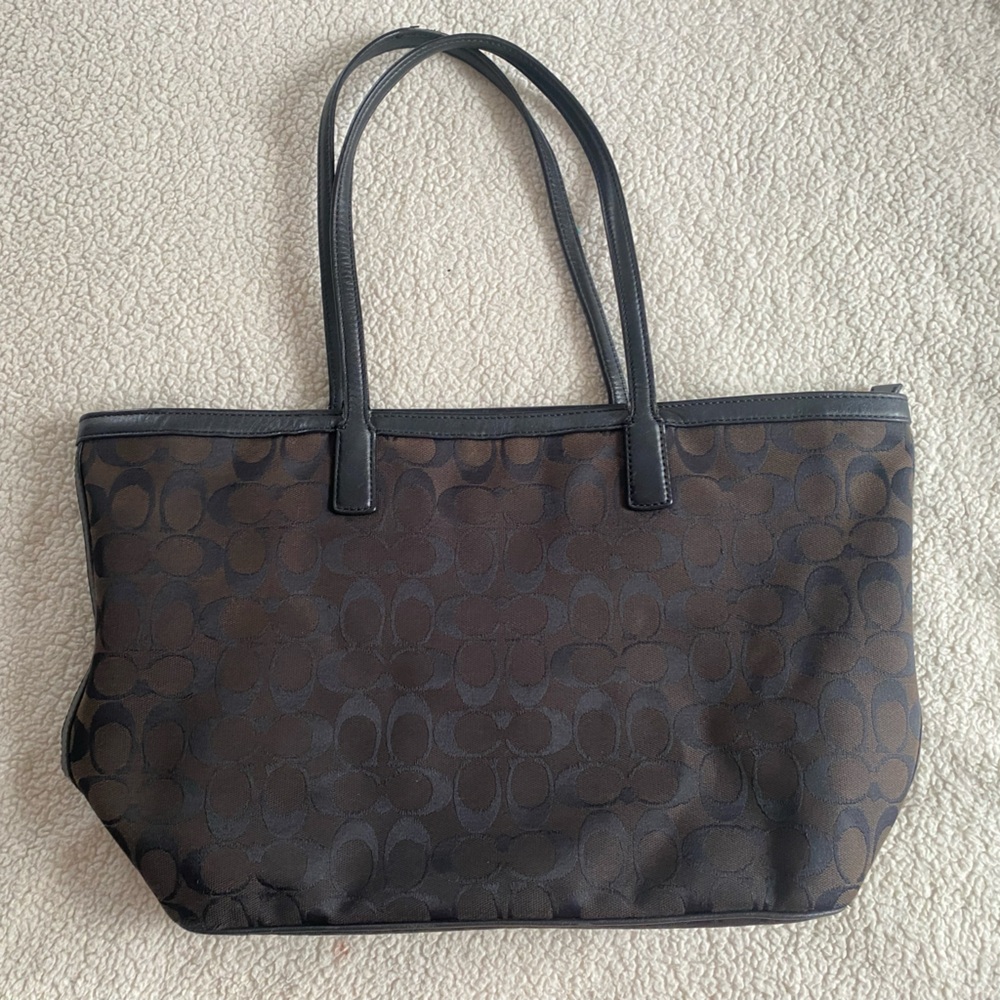 Coach Signature Black and Brown Shoulder Bag